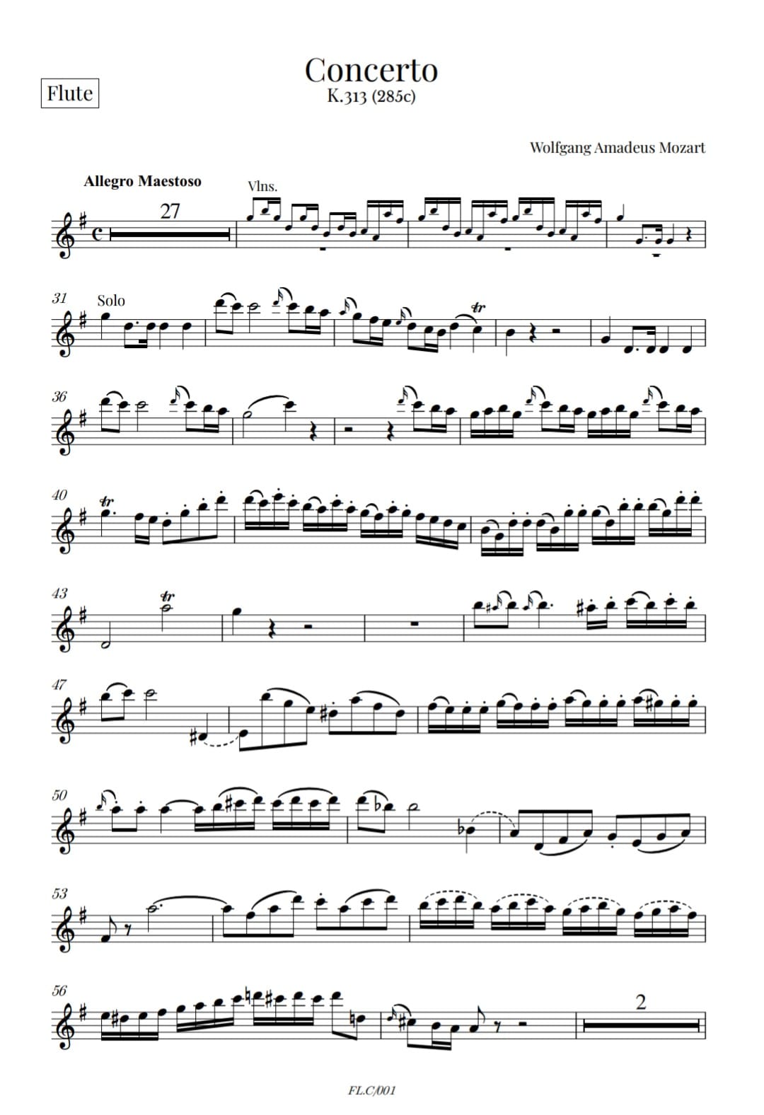 Flute part — Allegro Maestoso, Mozart K. 313