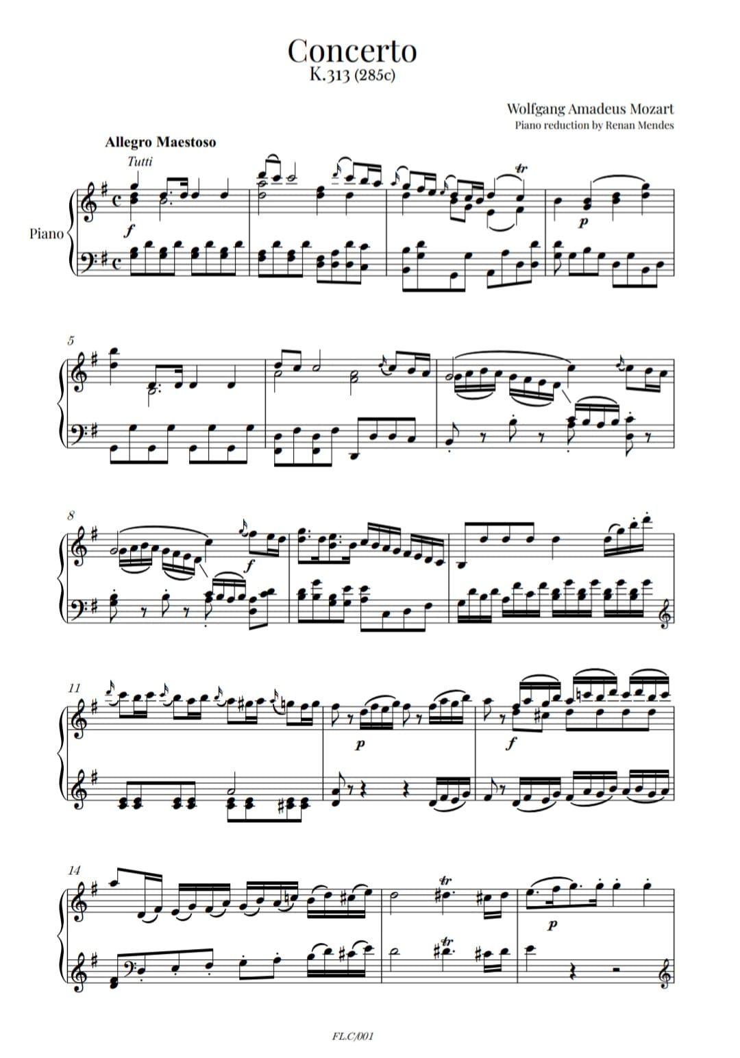 Piano reduction — Allegro Maestoso, Mozart K. 313